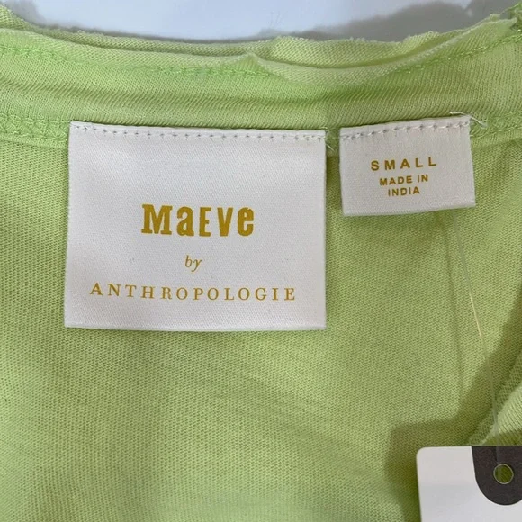 Anthropologie Maeve Flutter Sleeve Tee NWT Size S Chartreuse - Picture 6 of 10